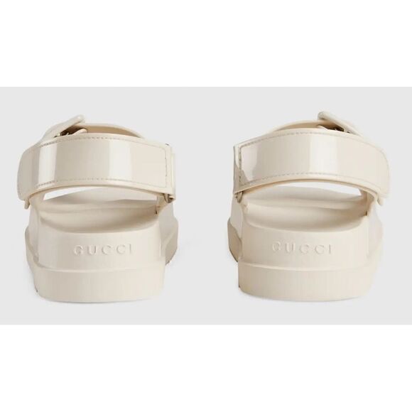 Gucci Rubber Sandal Mini Double GG Logo Slides Dusty White Strap - Picture 2 of 10